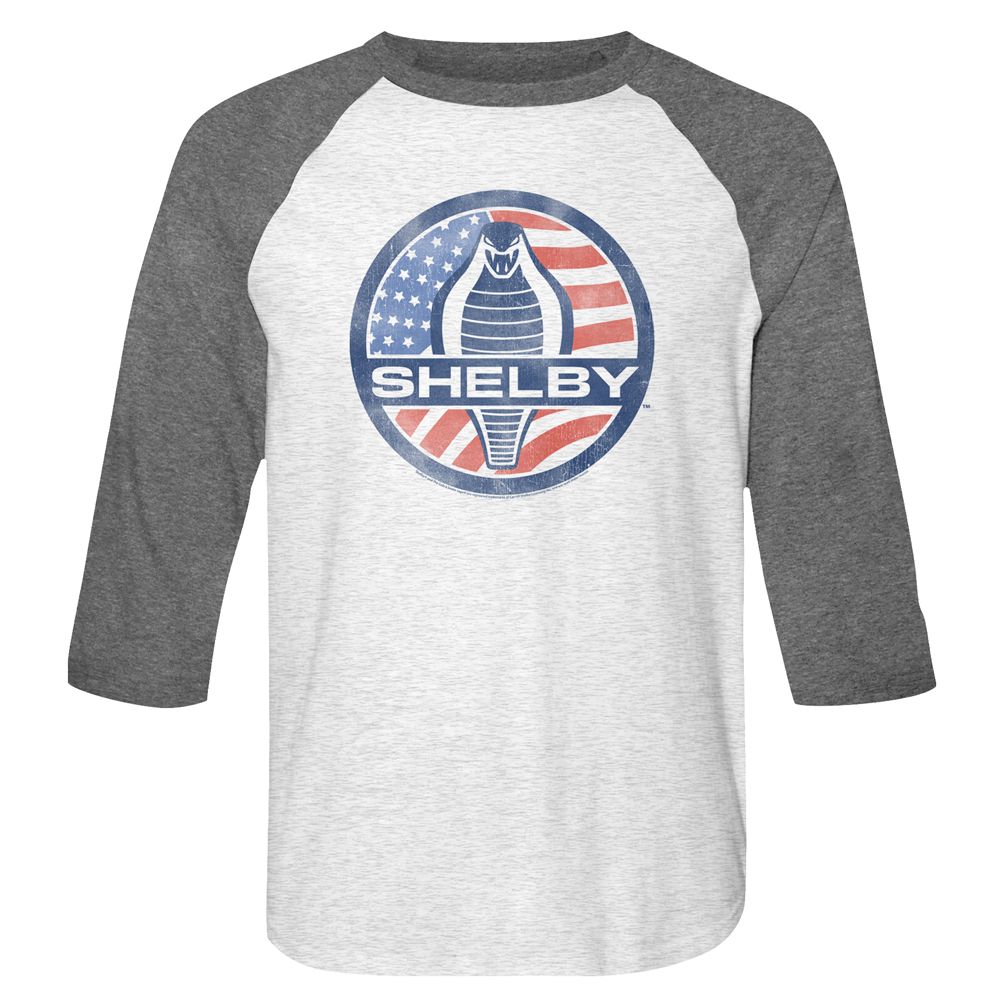 Carroll Shelby - Flag Logo - 3/4 Sleeve - Heather - Adult - Raglan Shirt - clothing by TeeHivey.com