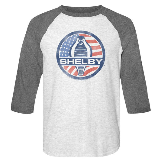 Carroll Shelby - Flag Logo - 3/4 Sleeve - Heather - Adult - Raglan Shirt - clothing by TeeHivey.com