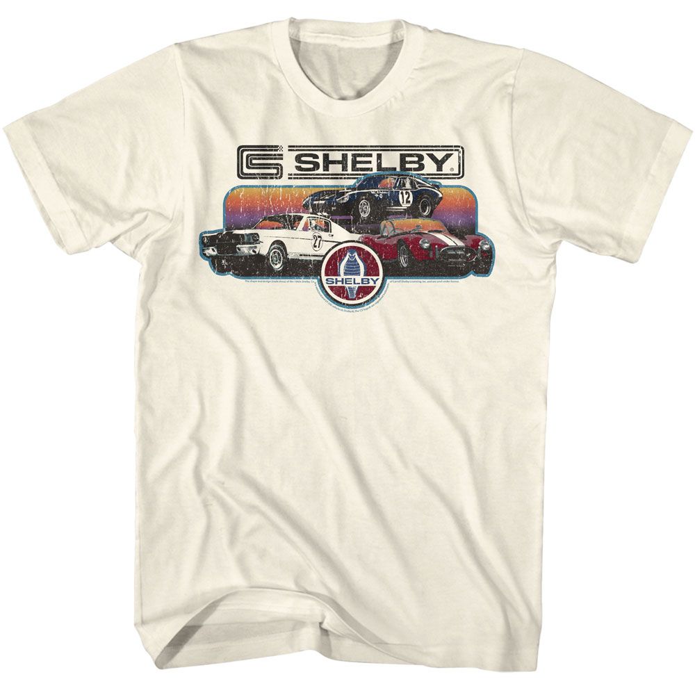 Carroll Shelby - Gradient Collage - American Classics - Solid Off-White Adult Short Sleeve T-Shirt (Image 1)