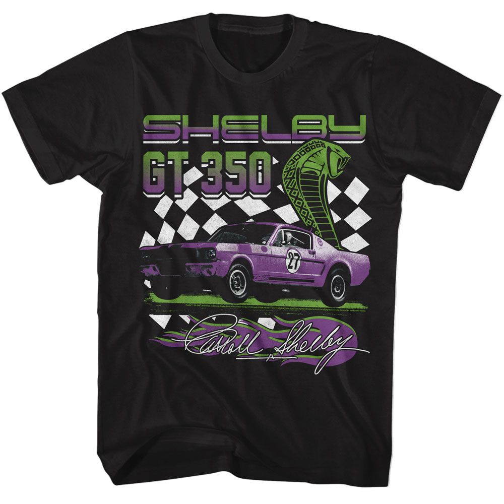 Carroll Shelby - GT 350 Racing - American Classics - Solid Black Adult Short Sleeve T-Shirt Style001 (Image 1)
