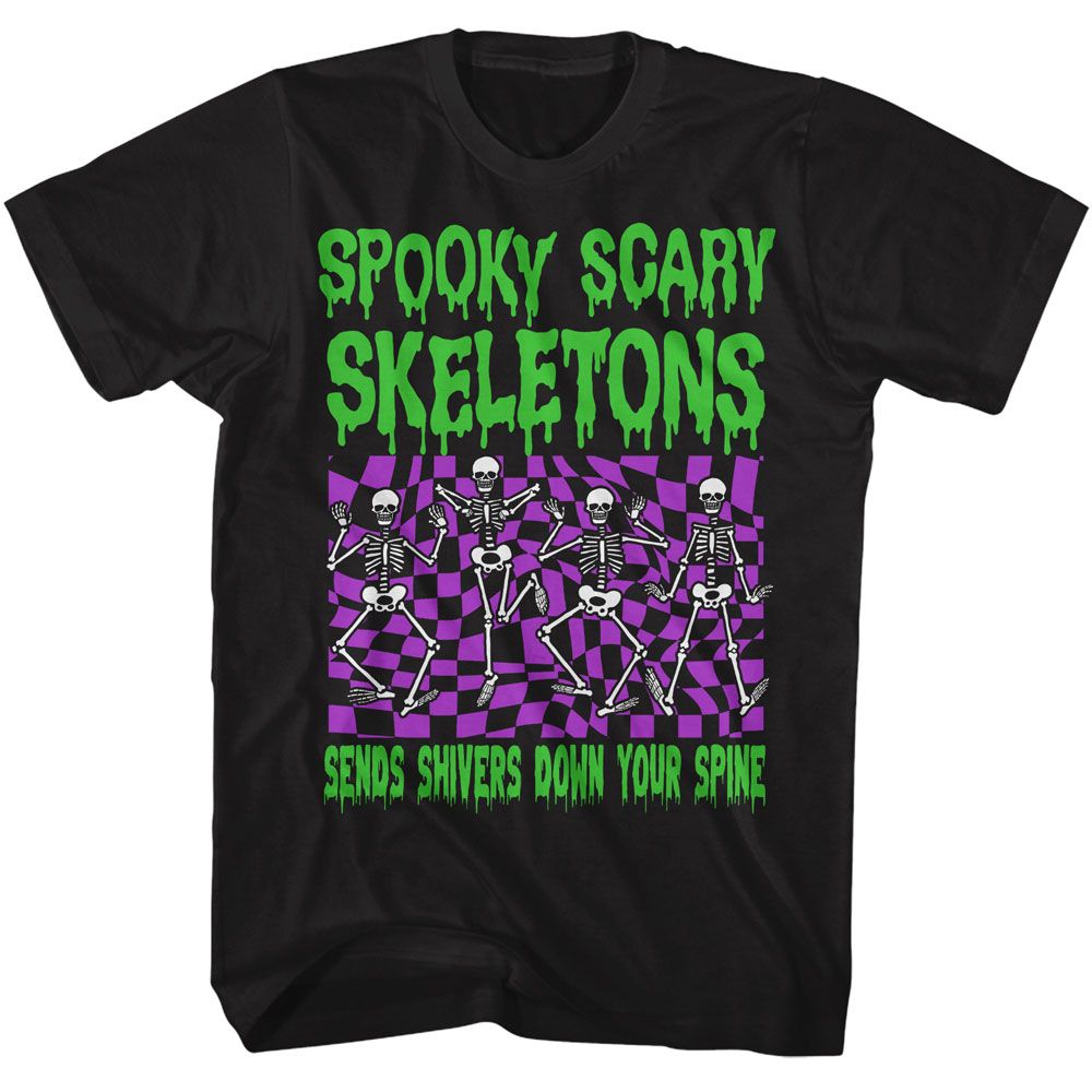 Spooky Scary Skeletons Checkers Black Solid Adult Short Sleeve T-Shirt - clothing by TeeHivey.com (Image 1)