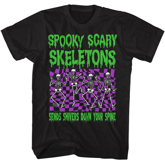 Spooky Scary Skeletons Checkers Black Solid Adult Short Sleeve T-Shirt - clothing by TeeHivey.com (Image 1)