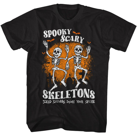 Spooky Scary Skeletons Bats And Graves Black Solid Adult Short Sleeve T-Shirt - clothing by TeeHivey.com (Image 1)