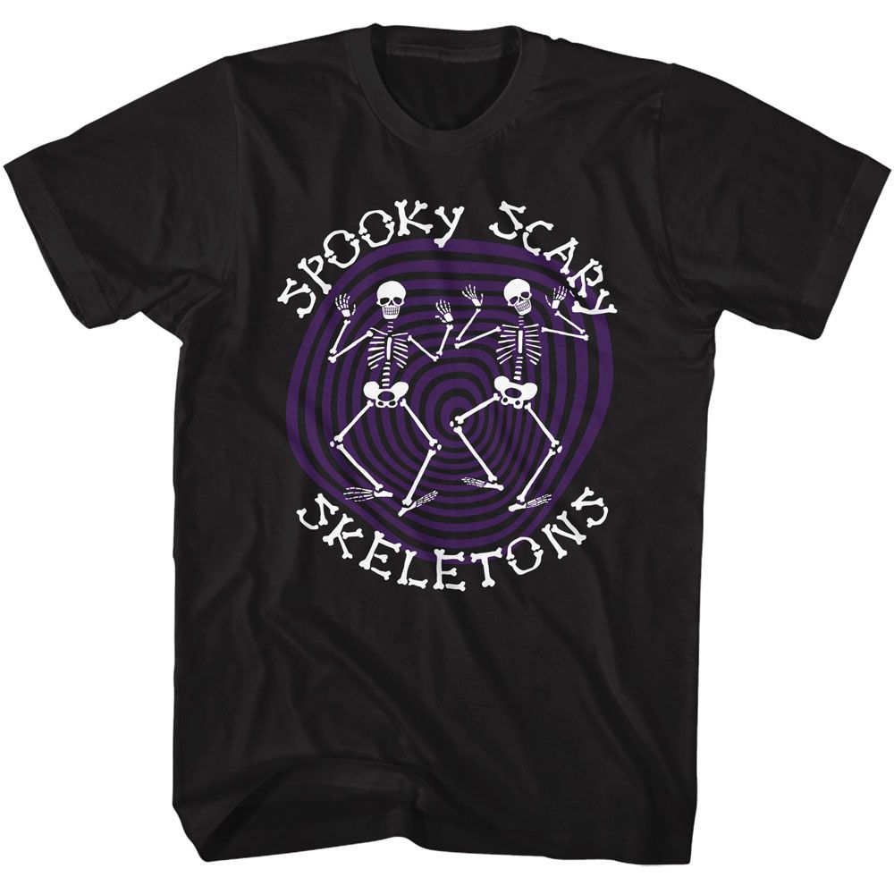 Spooky Scary Skeletons Spiral Black Solid Adult Short Sleeve T-Shirt - clothing by TeeHivey.com (Image 1)