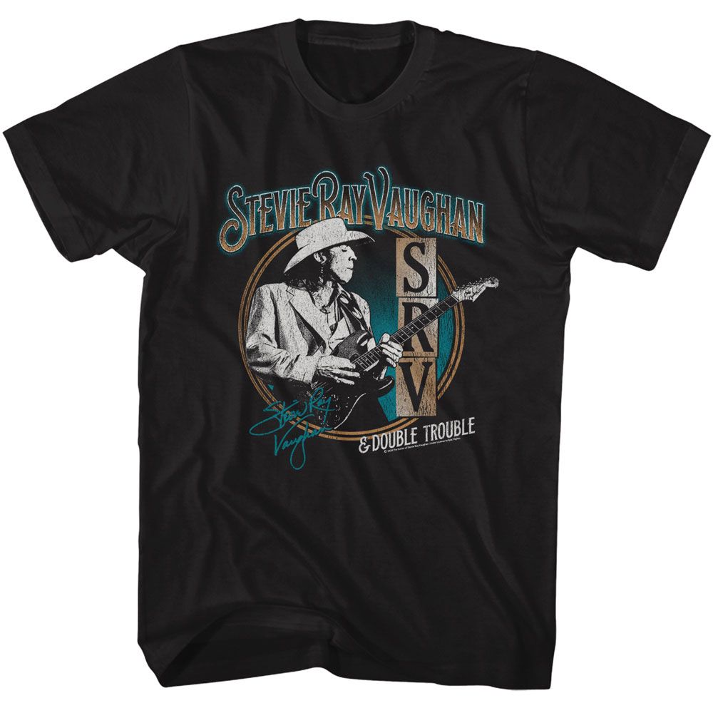 Stevie Ray Vaughan - And Double Trouble - American Classics - Solid Black Adult Short Sleeve T-Shirt (Image 1)