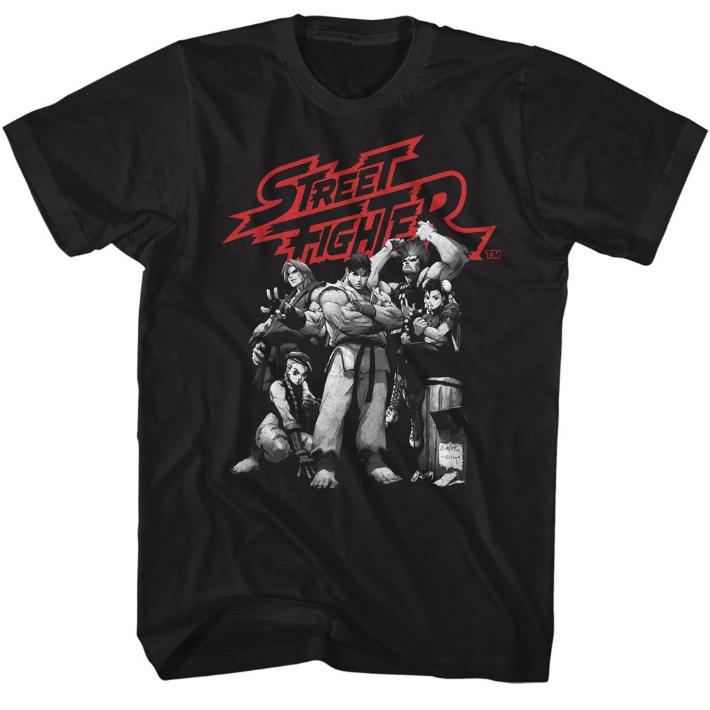 Street Fighter - Black & White Character Group - Short Sleeve - Adult - T-Shirt - clothing by TeeHivey.com