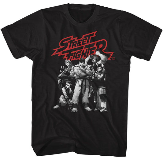 Street Fighter - Black & White Character Group - Short Sleeve - Adult - T-Shirt - clothing by TeeHivey.com
