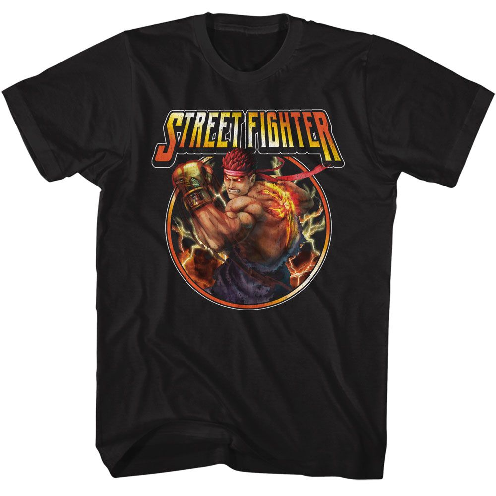 Street Fighter - Lightning Ryu - American Classics - Solid Black Adult Short Sleeve T-Shirt (Image 1)