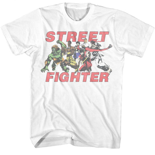Street Fighter - Fight Group Vintage - American Classics - Solid White Adult Short Sleeve T-Shirt