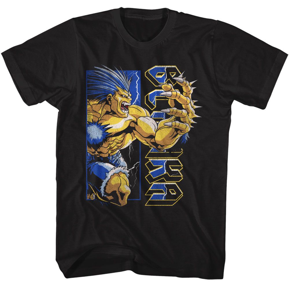 Street Fighter - 90s Style Blanka - American Classics - Solid Black Adult Short Sleeve T-Shirt (Image 1)