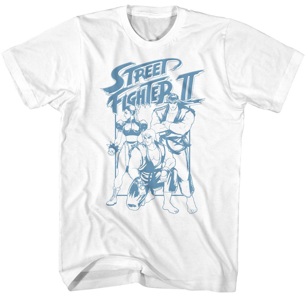 Street Fighter - Ryu Ken And Chun Li Box - American Classics - Solid White Adult Short Sleeve T-Shirt (Image 1)