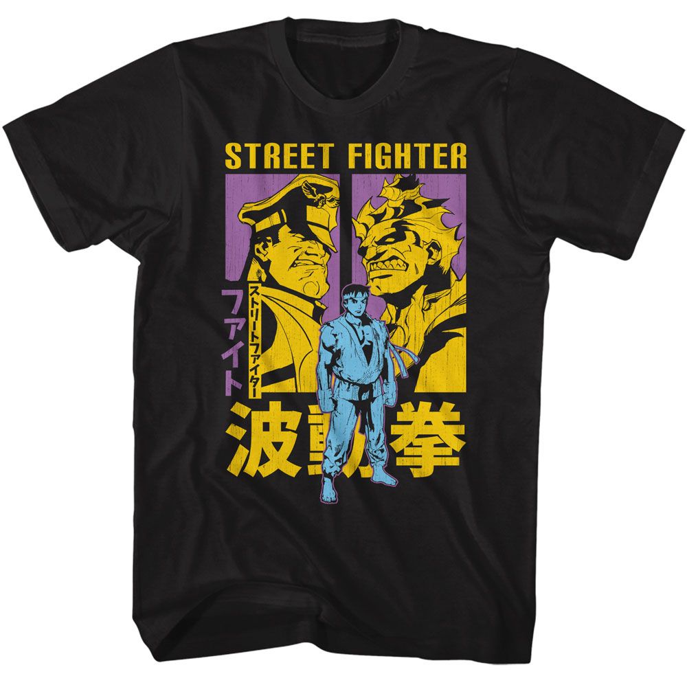 Street Fighter - Ryu Akuma And M Bison - American Classics - Solid Black Adult Short Sleeve T-Shirt (Image 1)