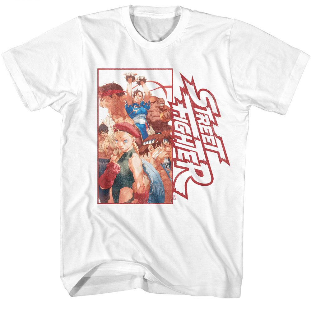 Street Fighter - Multi Character Rectangle - American Classics - Solid White Adult Short Sleeve T-Shirt (Image 1)