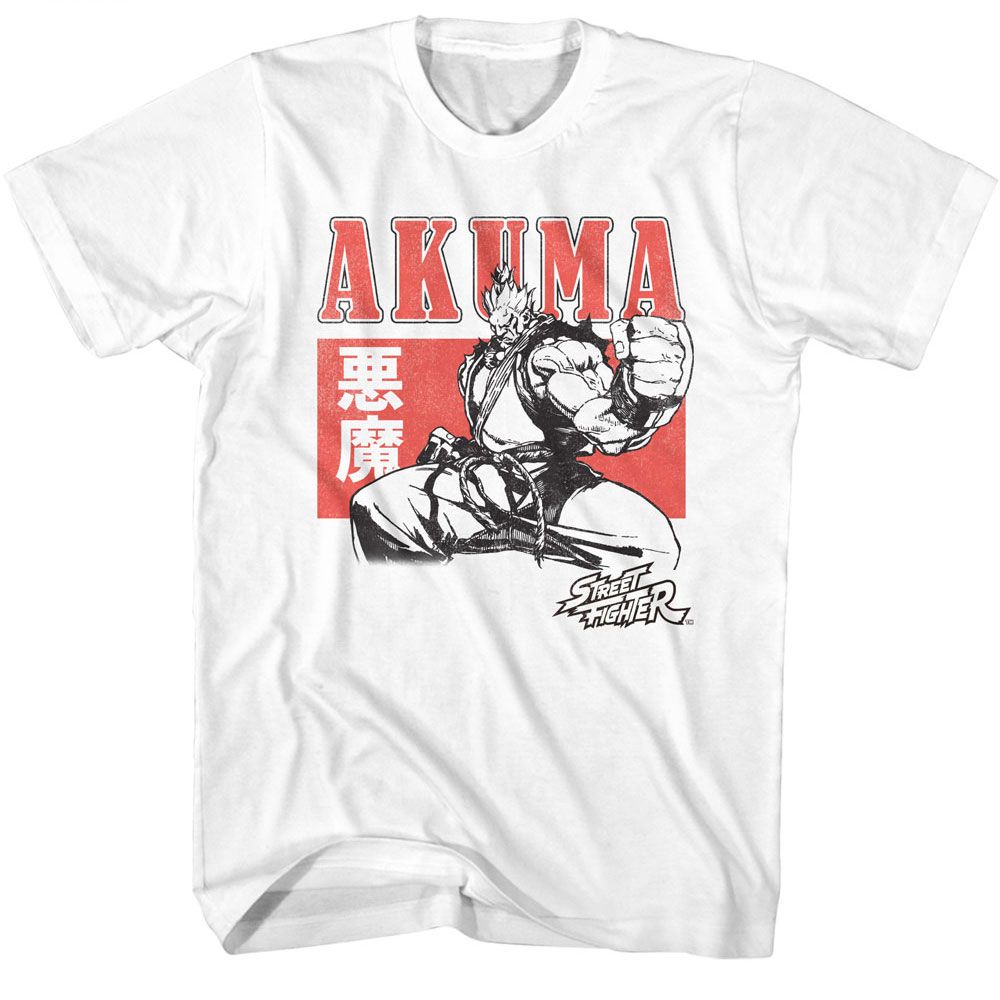 Street Fighter - Akuma Character Block - American Classics - Solid White Adult Short Sleeve T-Shirt (Image 1)