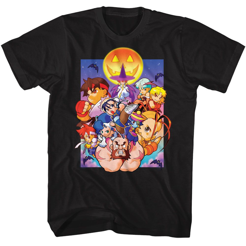Street Fighter - Pocket Fighters Spooky - American Classics - Solid Black Adult Short Sleeve T-Shirt (Image 1)