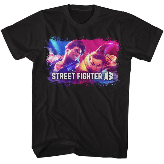Street Fighter - Splatter Box - American Classics - Solid Black Adult Short Sleeve T-Shirt (Image 1)