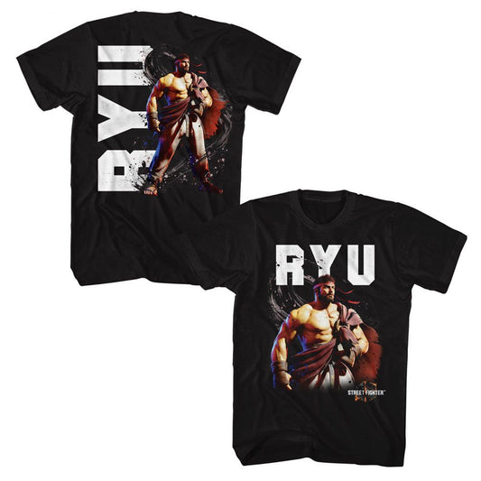 Street Fighter - Ryu Character - American Classics - Solid Black Adult Short Sleeve T-Shirt (Image 1)