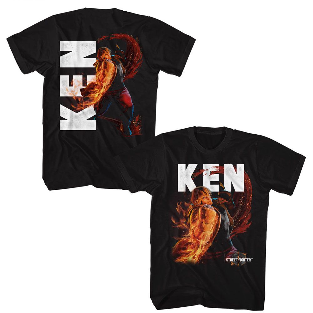 Street Fighter - Ken Character - American Classics - Solid Black Adult Short Sleeve T-Shirt (Image 1)