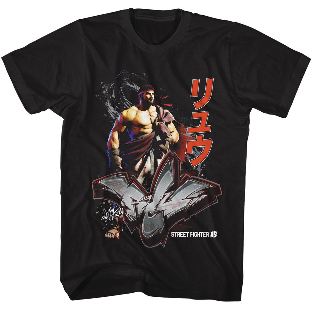 Street Fighter - Ryu Graffiti - American Classics - Solid Black Adult Short Sleeve T-Shirt