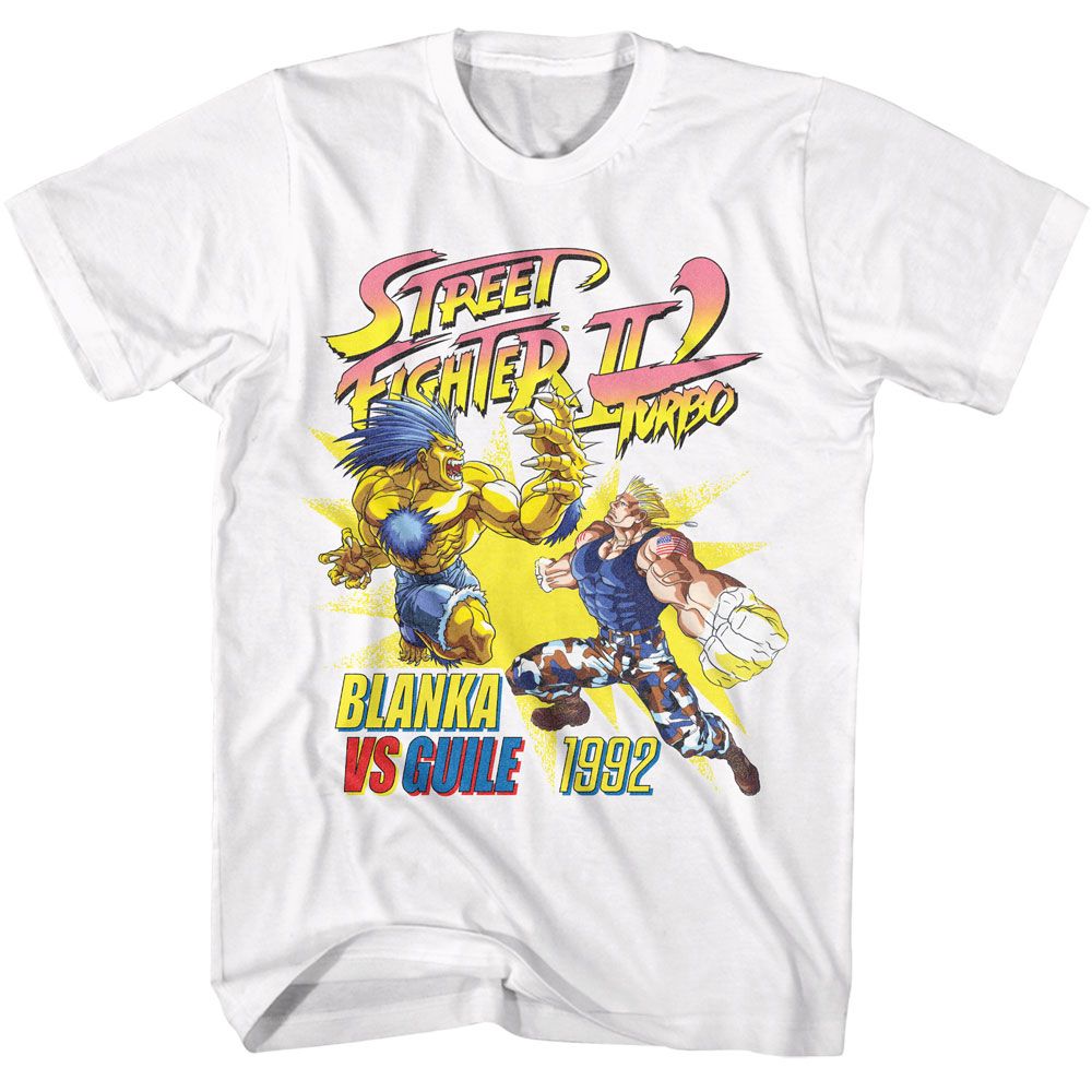 Street Fighter - Blanka Vs Guile 92 - American Classics - Solid White Adult Short Sleeve T-Shirt (Image 1)