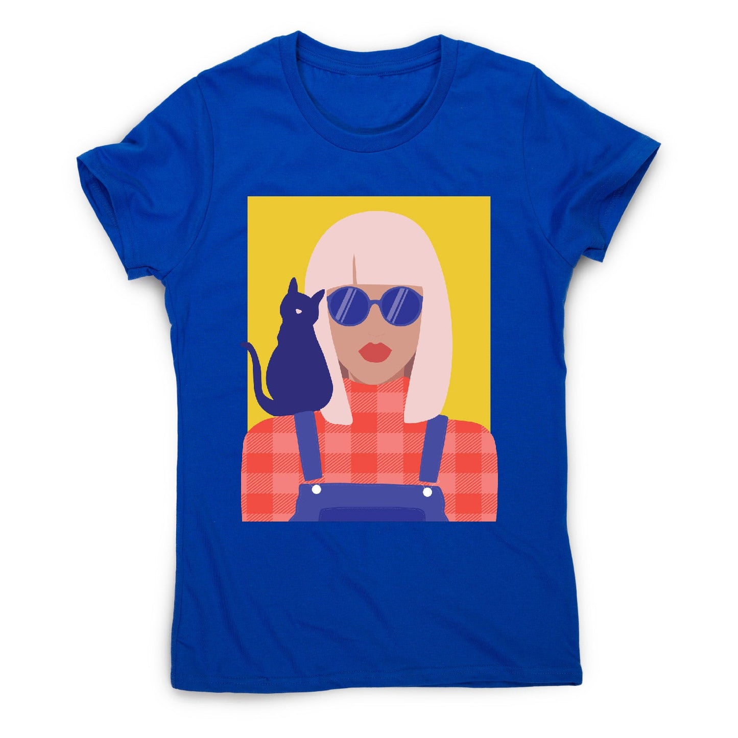 Stylish girl with cat - illustration graphic women's t-shirt