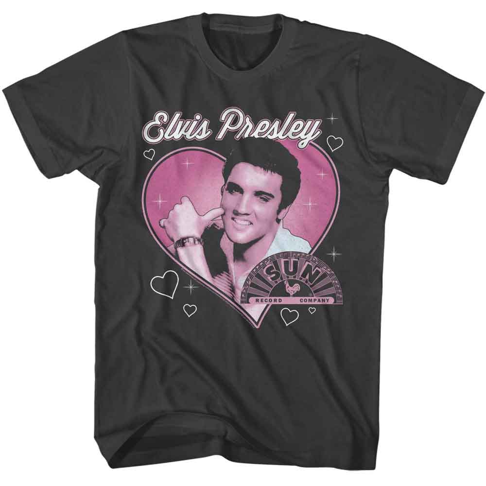 Elvis Presley - Sun Records Heart - American Classics - Solid Gray Adult Short Sleeve T-Shirt