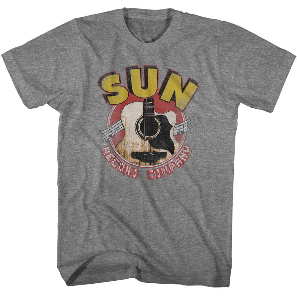 Sun Records - Guitar And Logo - American Classics - Heather Gray Adult Short Sleeve T-Shirt (Image 1)