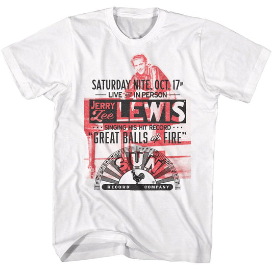 Sun Records - Jerry Lee Lewis Oct 17 Great Balls Of Fire - American Classics - Solid White Adult Short Sleeve... (Image 1)