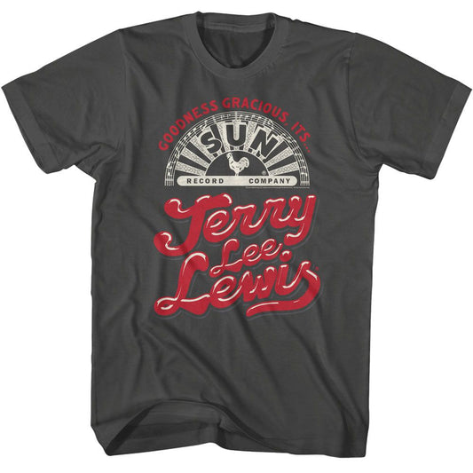 Sun Records - Jerry Lee Lewis Goodness Gracious - American Classics - Solid Gray Adult Short Sleeve T-Shirt (Image 1)
