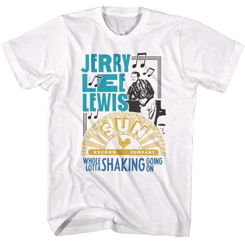 Sun Records - Jerry Lee Lewis Whole Lotta Shaking - American Classics - Solid White Adult Short Sleeve T-Shirt (Image 1)
