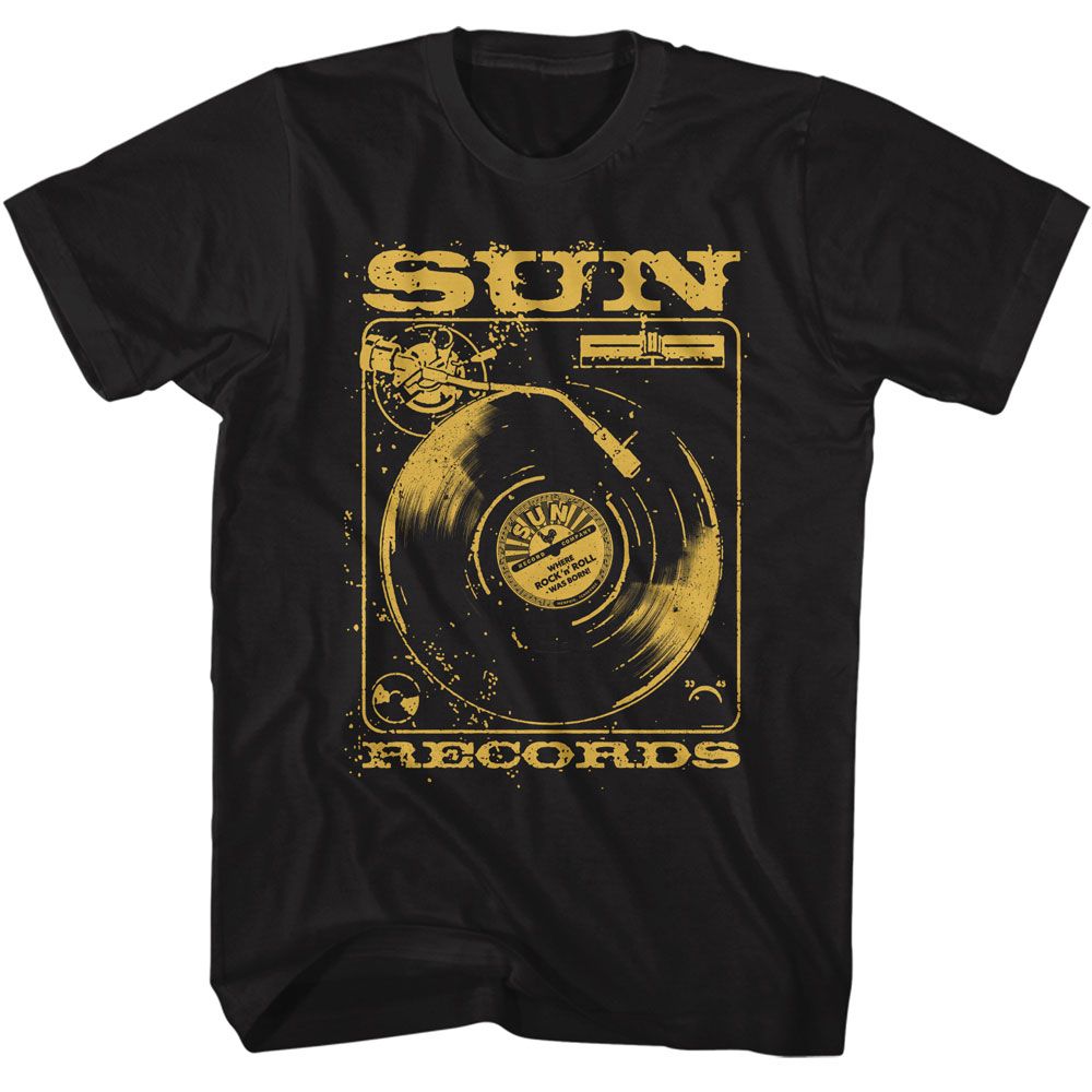 Sun Records - Sunrise Records Record Player - American Classics - Solid Black Adult Short Sleeve T-Shirt (Image 1)