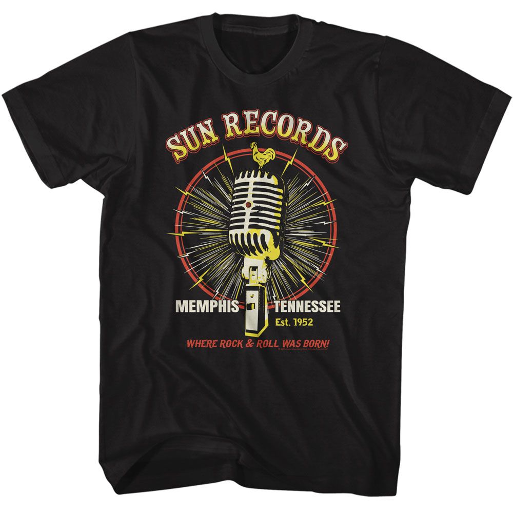 Sun Records - Microphone Burst - American Classics - Solid Black Adult Short Sleeve T-Shirt (Image 1)
