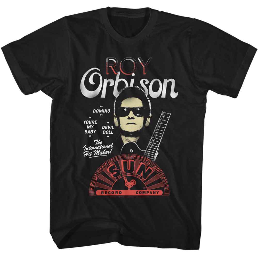 Sun Records - Roy Orbison Guitar Shades - American Classics - Black Adult Short Sleeve T-Shirt (Image 1)
