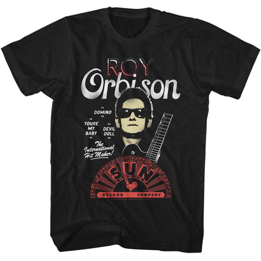 Sun Records - Roy Orbison Guitar Shades - American Classics - Black Adult Short Sleeve T-Shirt (Image 1)