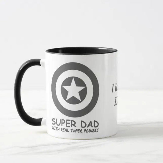 SUPER DAD MUG 11oz & 15oz White Ceramic Mug with Ergonomic C-Shaped Handle Coffee Drinkware