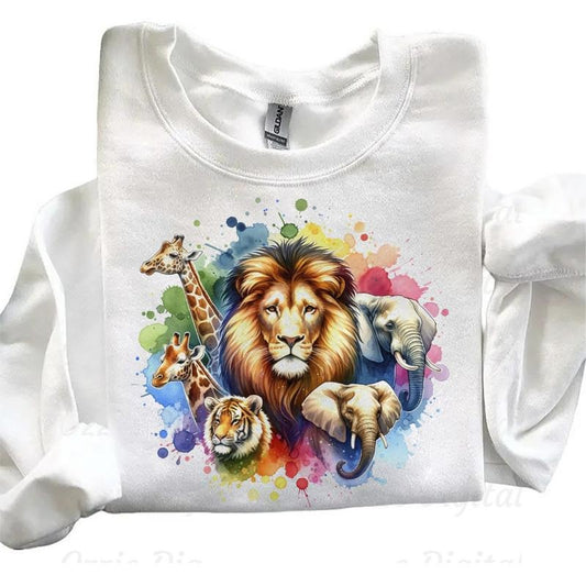 Safari Animals Lion Giraffe Elephant Colorful Jungle Sweatshirt Unisex T-Shirt Hunting season 2025 tee
