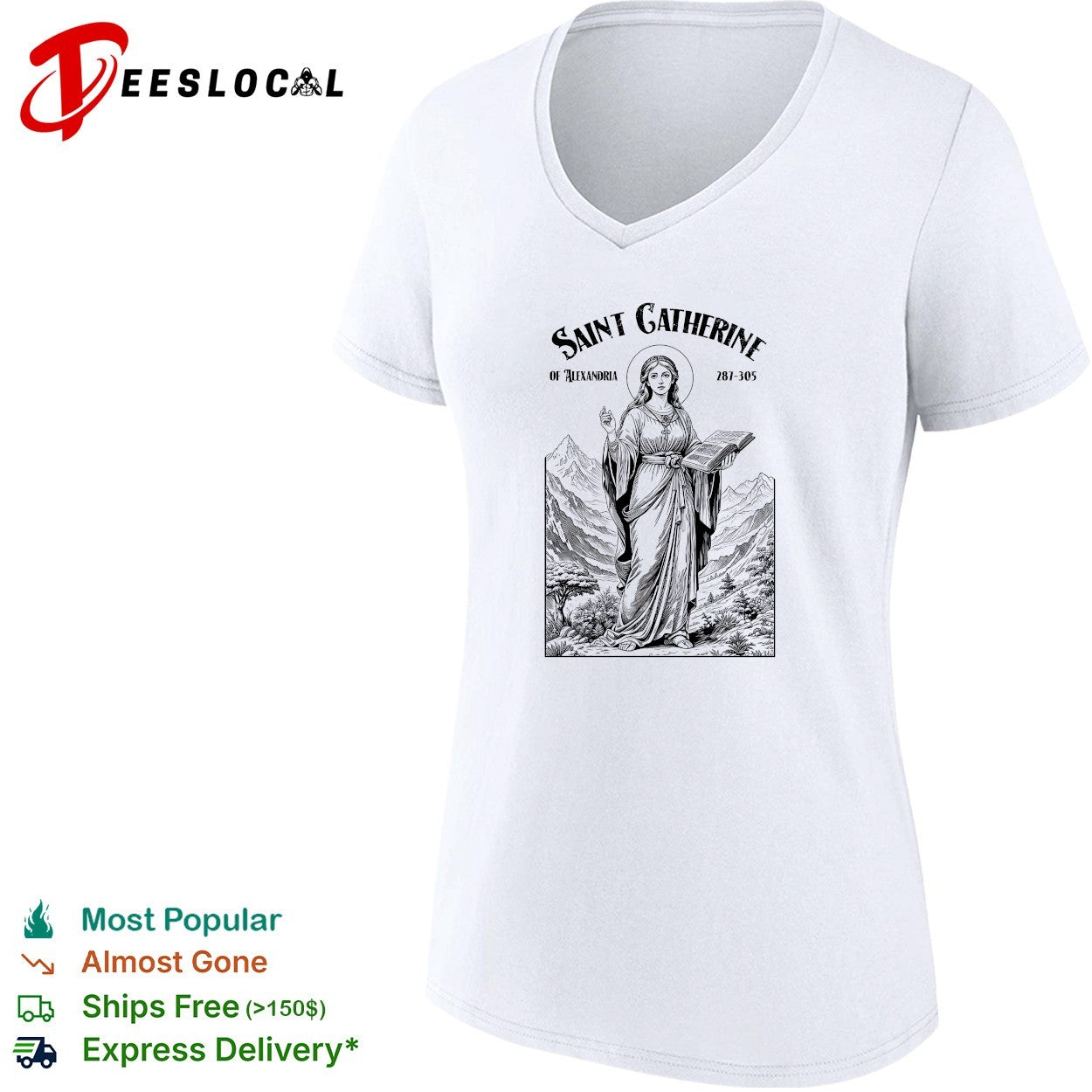 Saint Catherine of Alexandria holding book religious shirt