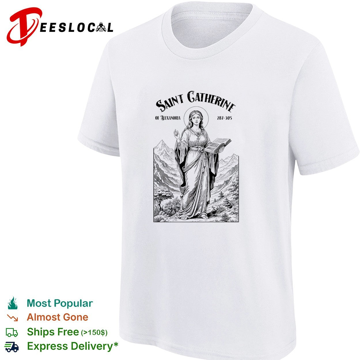 Saint Catherine of Alexandria holding book religious shirt