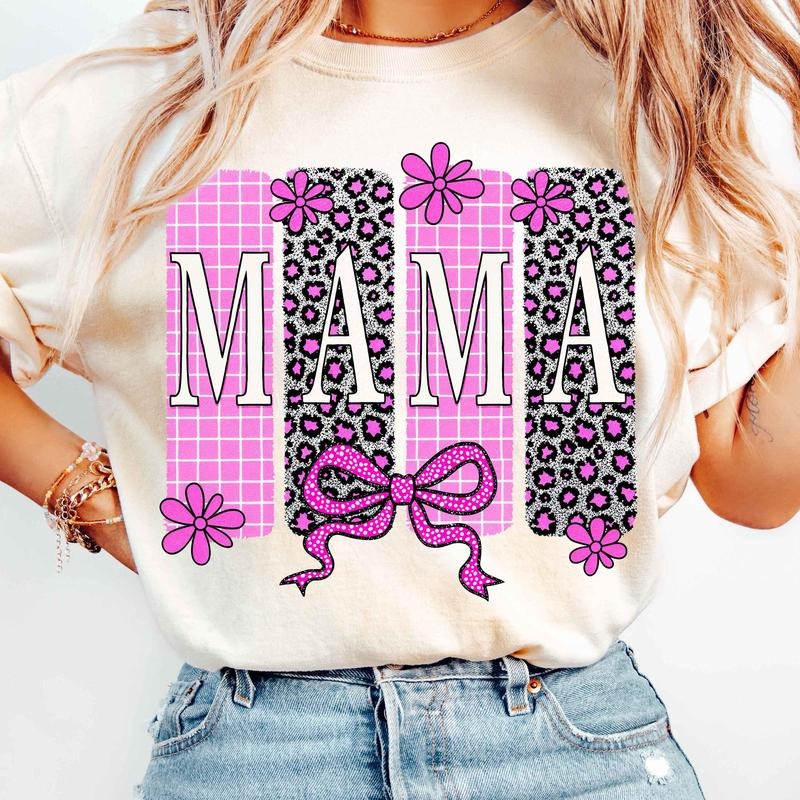 [Sale To 45% Off] Mama T-Shirt, Mothers Day T-Shirt, Leopard Mama Flower Shirt, Pink Mama Coquette Bow T-Shirt