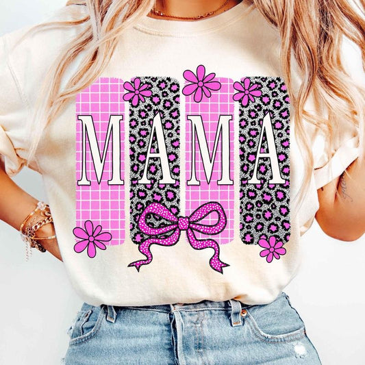 [Sale To 45% Off] Mama T-Shirt, Mothers Day T-Shirt, Leopard Mama Flower Shirt, Pink Mama Coquette Bow T-Shirt