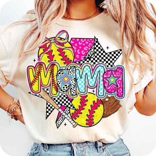 [Sale To 45% Off] Softball Mama T-Shirt, Brushstroke Softball Coquette T-Shirt, Softball Bow Shirt, Gift For Mom, Mother's Day Gift