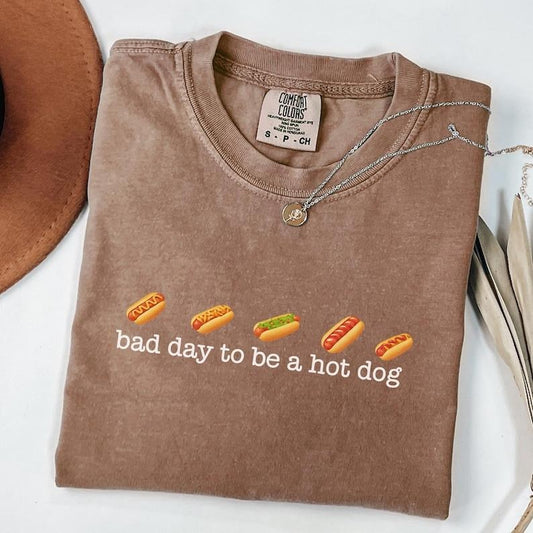 [Sale up to 50%]Hot Dog Shirt, Comfort Colors, Bad Day to Be a Hotdog, Funny Retro Hotdog, Women's 4th of July Shirt
