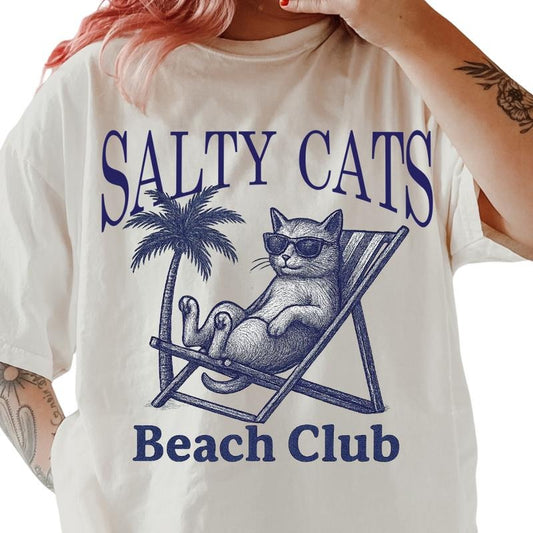 Salty Cats Beach Club Shirt ~ Unisex Apparel Relaxed Fit Printed In The USA Clothing Womenswear Casual Comfort Cotton Top Athletic Boho Chic