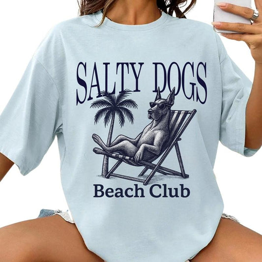 Salty Dogs Beach Club Great Dane Shirt ~ Unisex Apparel Relaxed Fit Printed In The USA Clothing Womenswear Casual Comfort Cotton Top Athletic Boho Chic