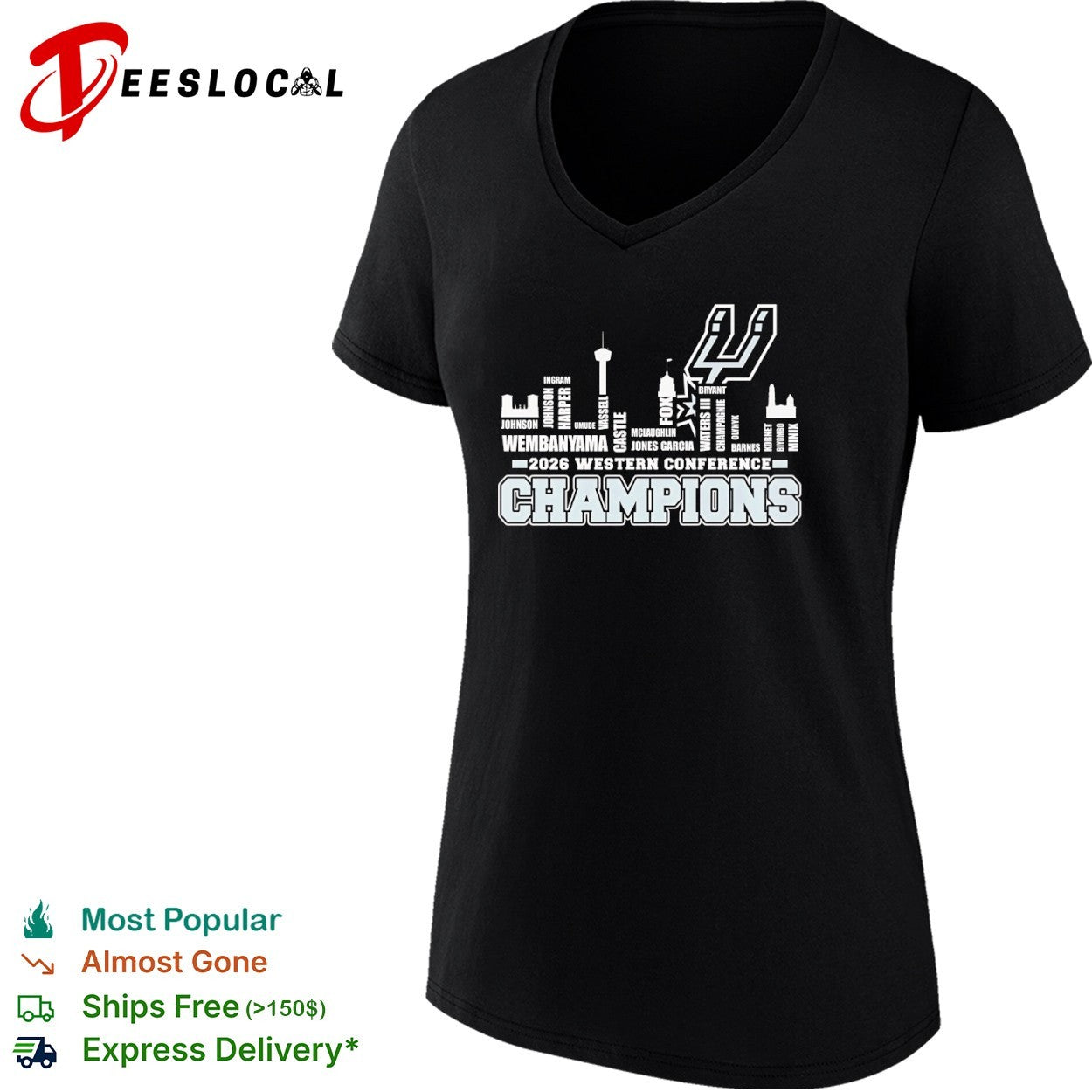 San Antonio Spurs 2026 Western Conference Champions Wembanyama Vassell Castle shirt