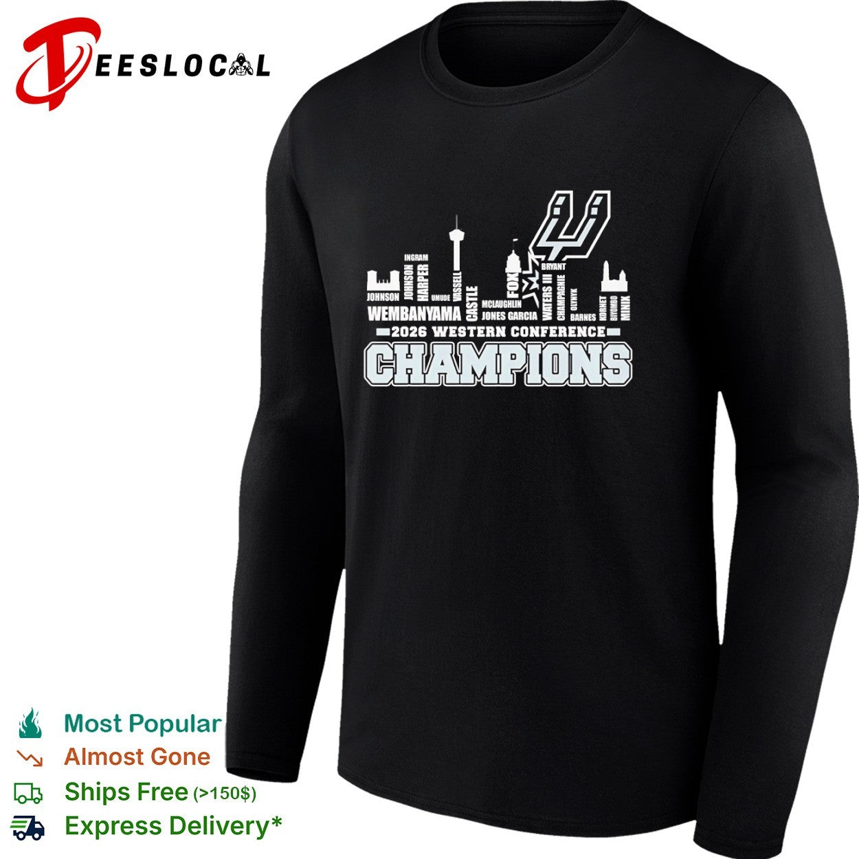 San Antonio Spurs 2026 Western Conference Champions Wembanyama Vassell Castle shirt