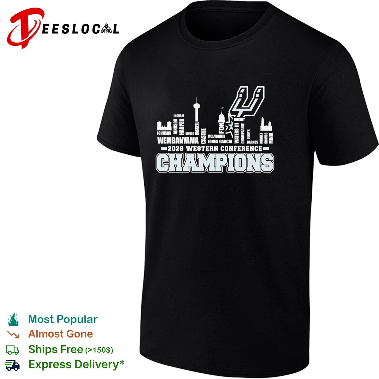 San Antonio Spurs 2026 Western Conference Champions Wembanyama Vassell Castle shirt