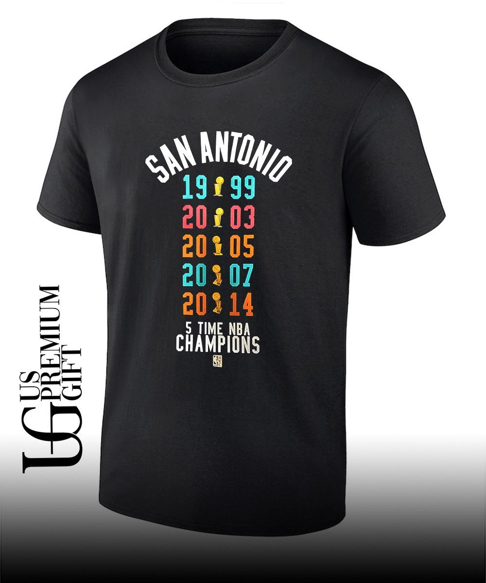 San Antonio Spurs NBA 5 Time Champions Basketball 1999 2003 2005 2007 2014 shirt