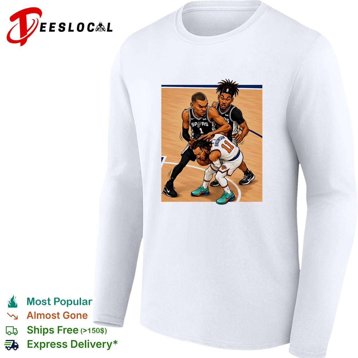 San Antonio Spurs Wembanyama defending Brunson basketball action illustration shirt