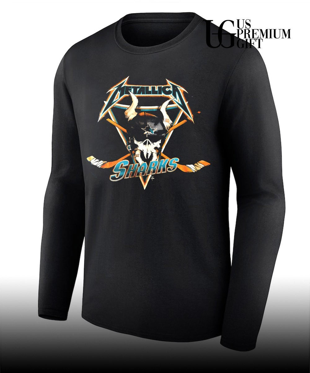 San Jose Sharks Metallica NHL Hockey Logo Skull Fan Apparel Black T shirt